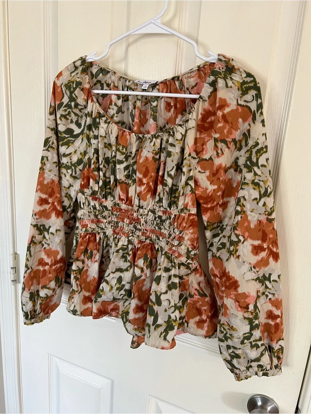 Sam Edelman Cilian Cotton Smocked Bustier Floral Blouse XS